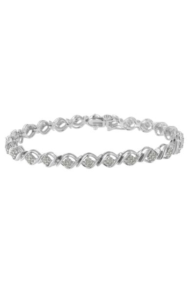 Sterling Silver Diamond Cluster Link Bracelet